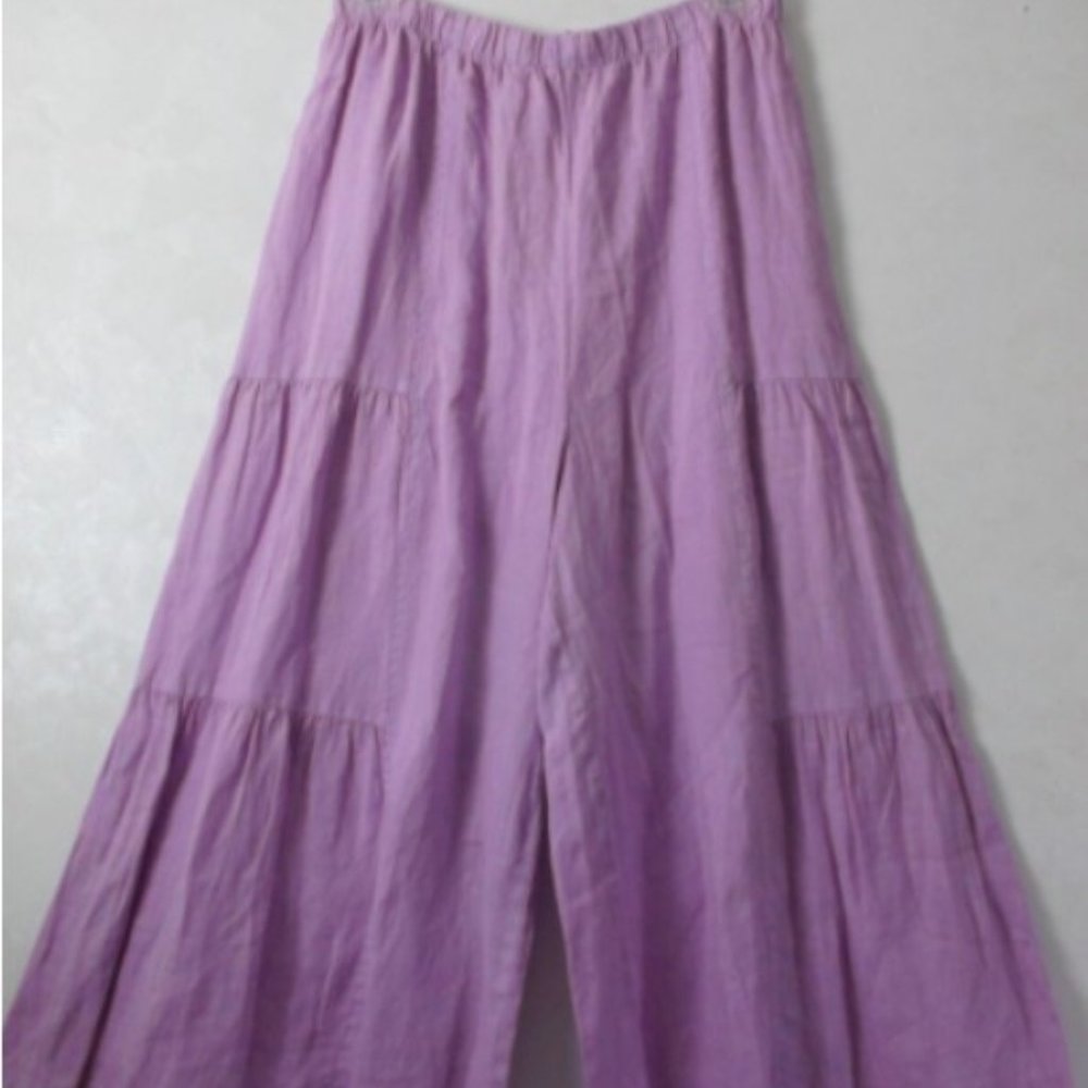 Match Point La Fixsun Lagenlook Pants Med Linen Wide Leg Cha Cha Ruffle Lilac